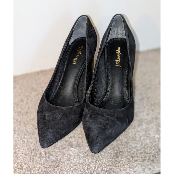 J.McLaughlin Black Suede Pointed Toe Brown Block Heel‎ Pumps Size 8.5 - Picture 1 of 7